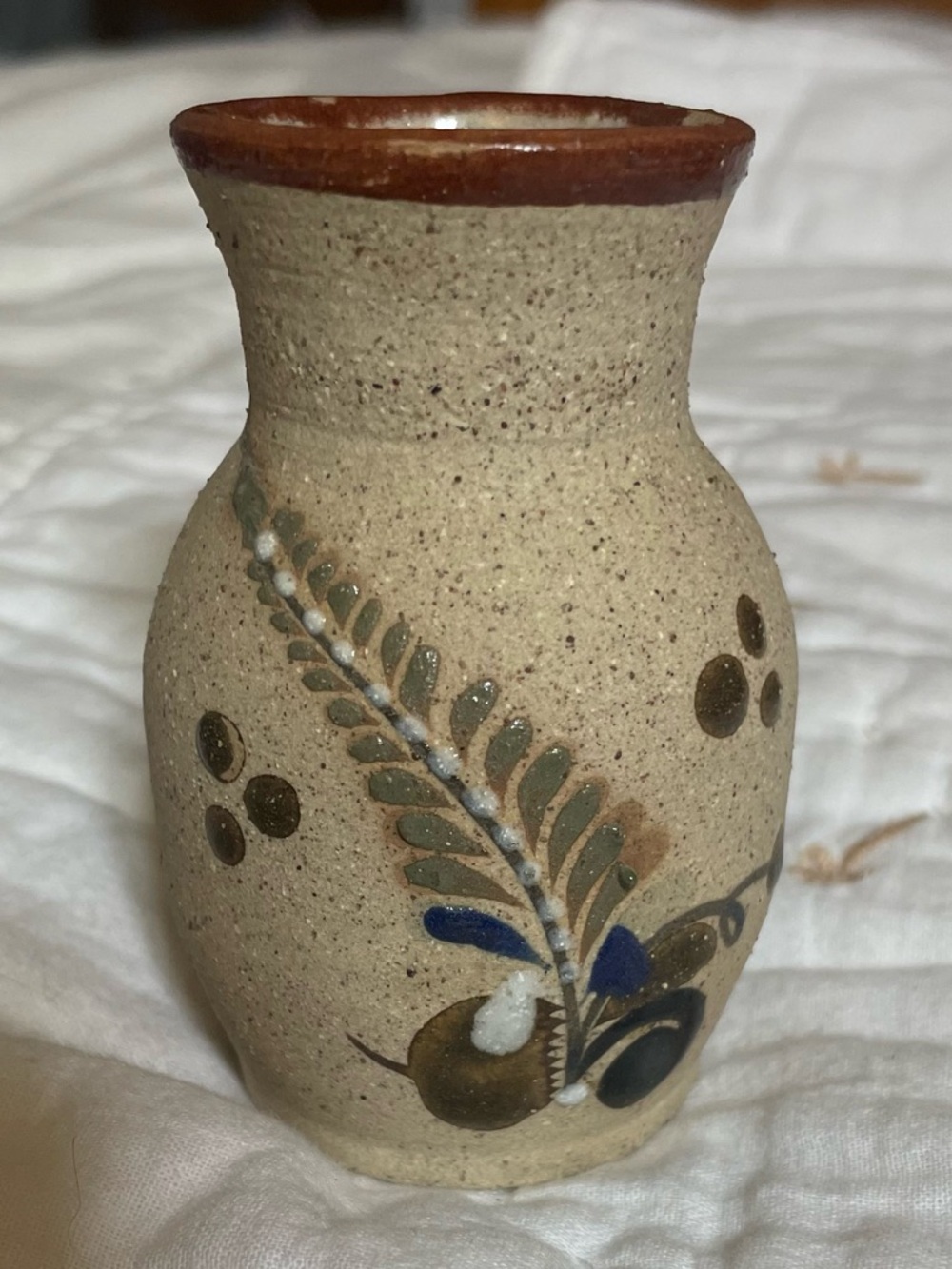 3” Mini handmade sandstone vase. Mexican pottery